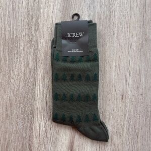 J. Crew Men's Pine Tree Socks Fall Winter Holiday Olive Green NWT One Size